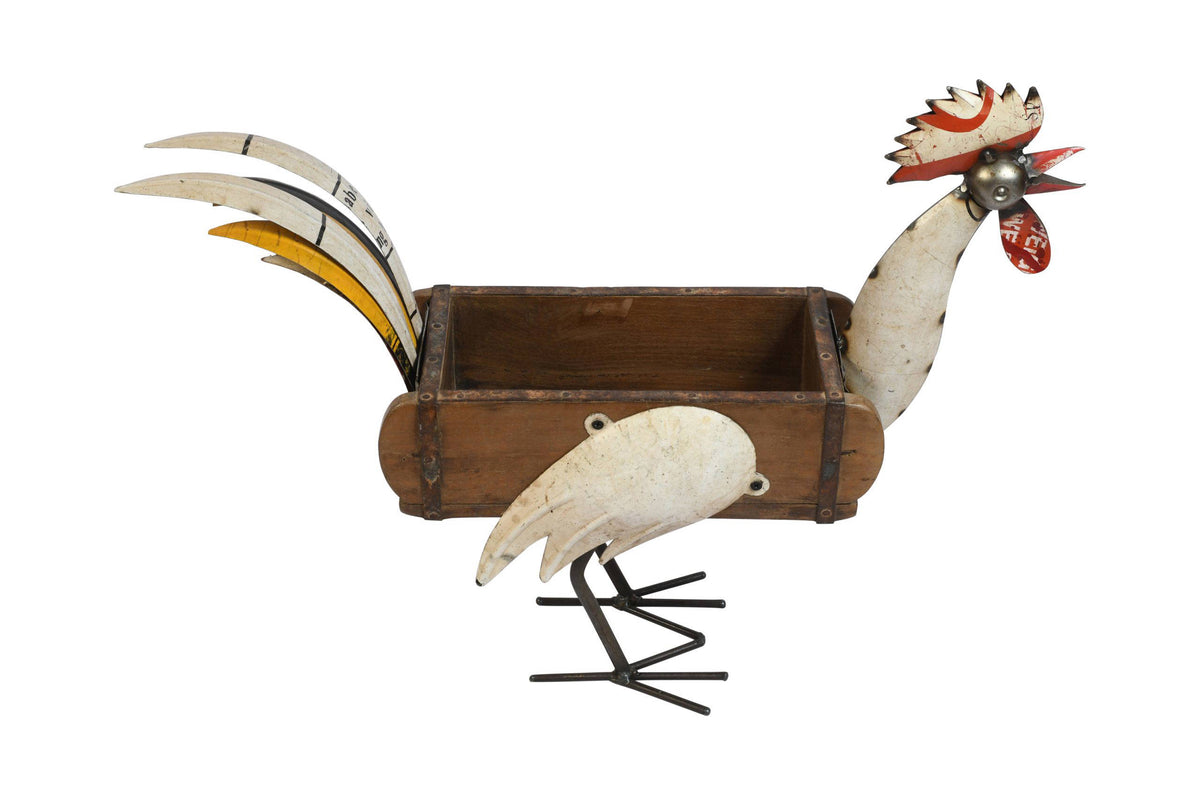 Recycled Iron Rooster Planter - Artisan-Made Rustic Garden Decoration