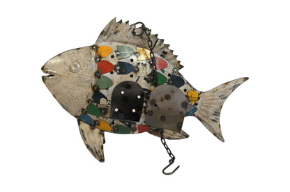 Recycled Iron Fish Hanging Tealight Lantern - Artisan-Made Garden Decoration