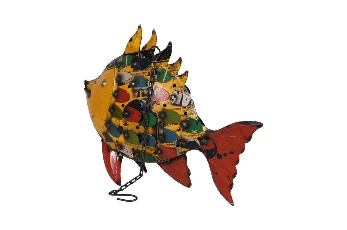 Tropical Mosaic Fish Hanging Tea Light Holder - Recycled Iron Garden Lantern