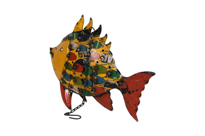 Tropical Mosaic Fish Hanging Tea Light Holder - Recycled Iron Garden Lantern