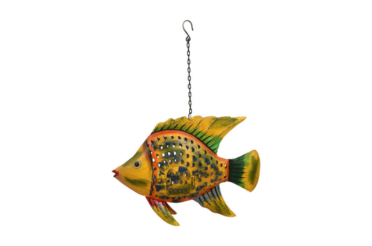 Sunset Glow Colour Fish Garden Pendant - Recycled Iron Hanging Tealight Lantern