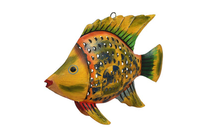 Sunset Glow Colour Fish Garden Pendant - Recycled Iron Hanging Tealight Lantern