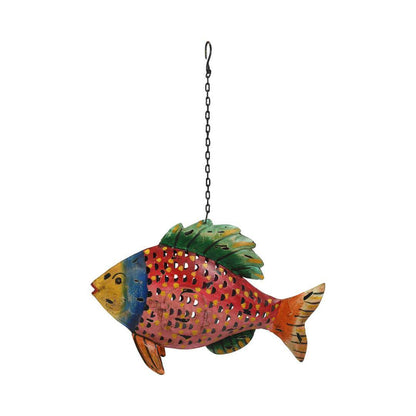 Ruby Mosaic Fish Tea Light Holder - Recycled Iron Hanging Garden Lantern