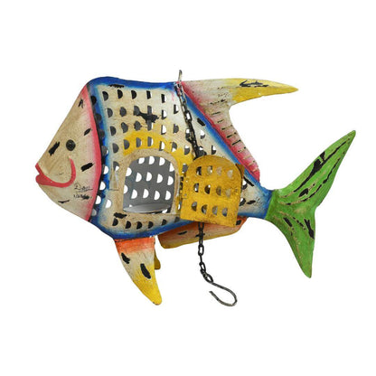 Citrus Splash Fish Tea Light Pendant - Recycled Iron Hanging Garden Lantern