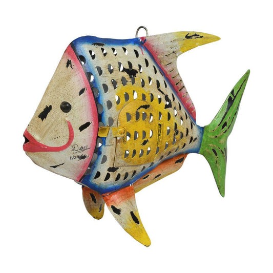 Citrus Splash Fish Tea Light Pendant - Recycled Iron Hanging Garden Lantern