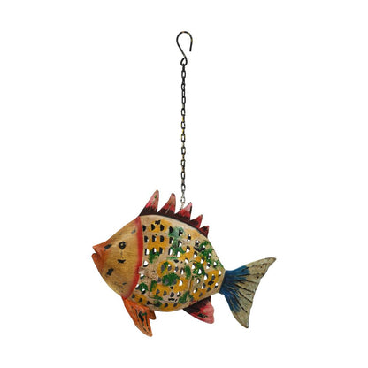Emerald Fin Fish Garden Lantern - Recycled Iron Hanging Tealight Holder