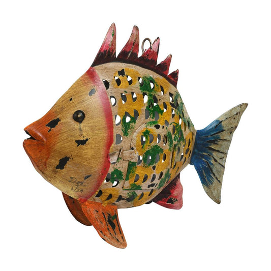Emerald Fin Fish Garden Lantern - Recycled Iron Hanging Tealight Holder