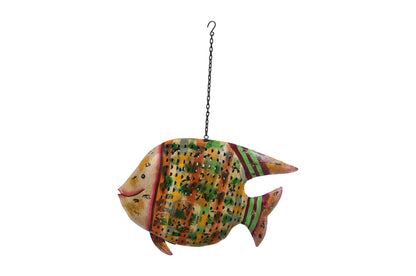 Amber Mosaic Fish Hanging Lantern - Recycled Iron Tealight Candle Holder