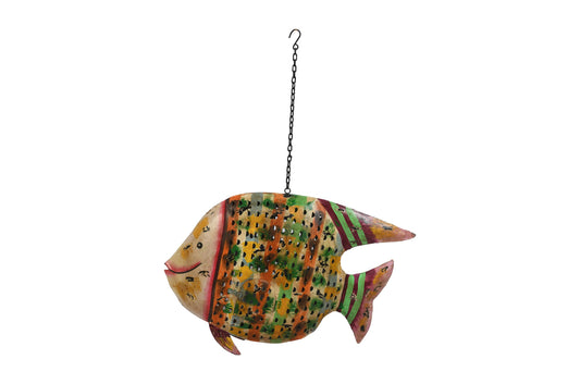 Amber Mosaic Fish Hanging Lantern - Recycled Iron Tealight Candle Holder