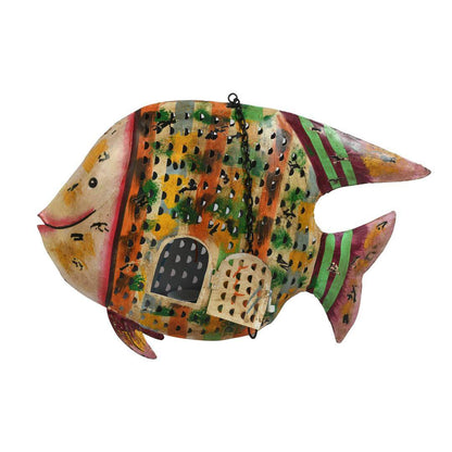 Amber Mosaic Fish Hanging Lantern - Recycled Iron Tealight Candle Holder