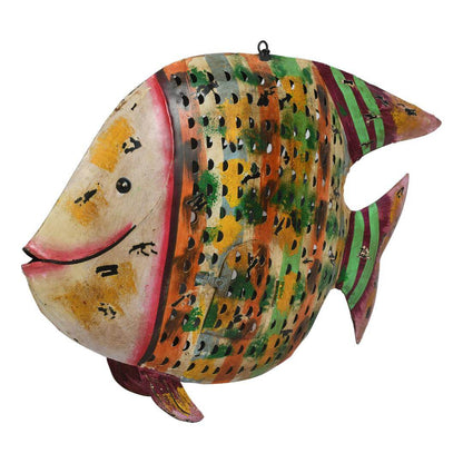 Amber Mosaic Fish Hanging Lantern - Recycled Iron Tealight Candle Holder