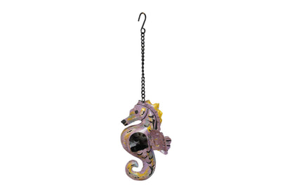 Recycled Iron Seahorse Hanging Lantern - Artisan-Made Garden Tealight Holder