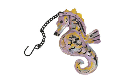 Recycled Iron Seahorse Hanging Lantern - Artisan-Made Garden Tealight Holder