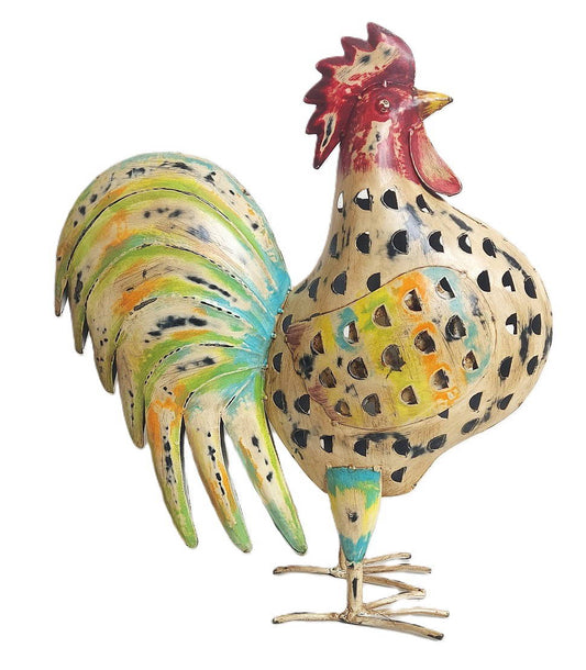 Large Recycled Iron Chicken Tealight Lantern - Artisan-Made Garden Decoration
