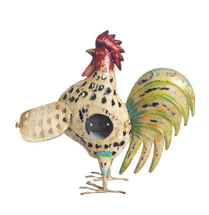 Large Recycled Iron Chicken Tealight Lantern - Artisan-Made Garden Decoration