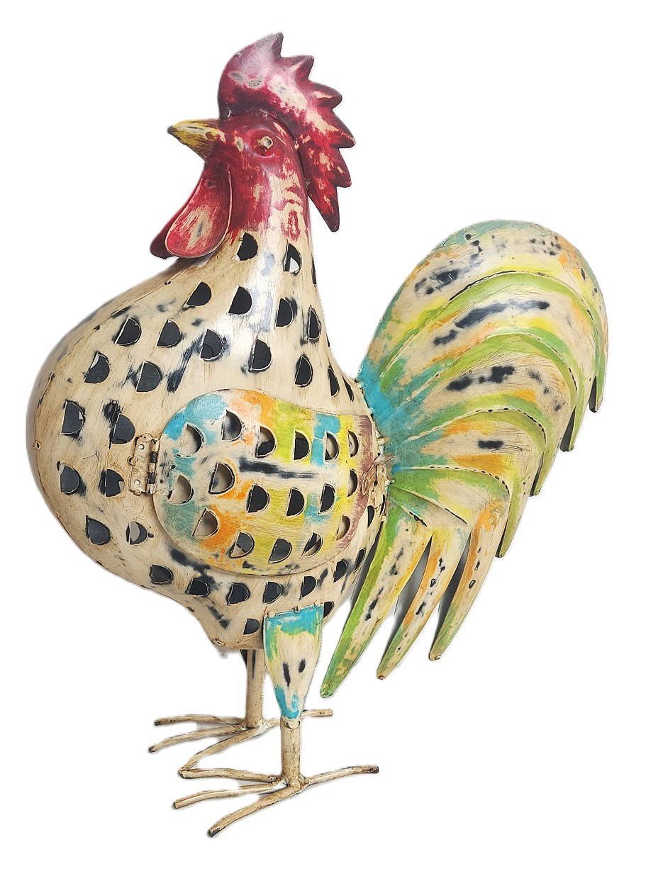 Large Recycled Iron Chicken Tealight Lantern - Artisan-Made Garden Decoration