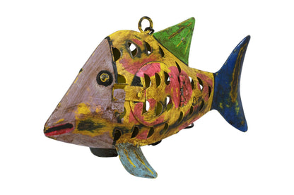 Indian Artisan Made Recycled Iron Fish Hanging Tealight Candle Lantern Garden Decoration