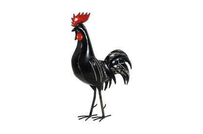 Recycled Iron Black Rooster Garden Decoration - Artisan-Made Cockerel Figure