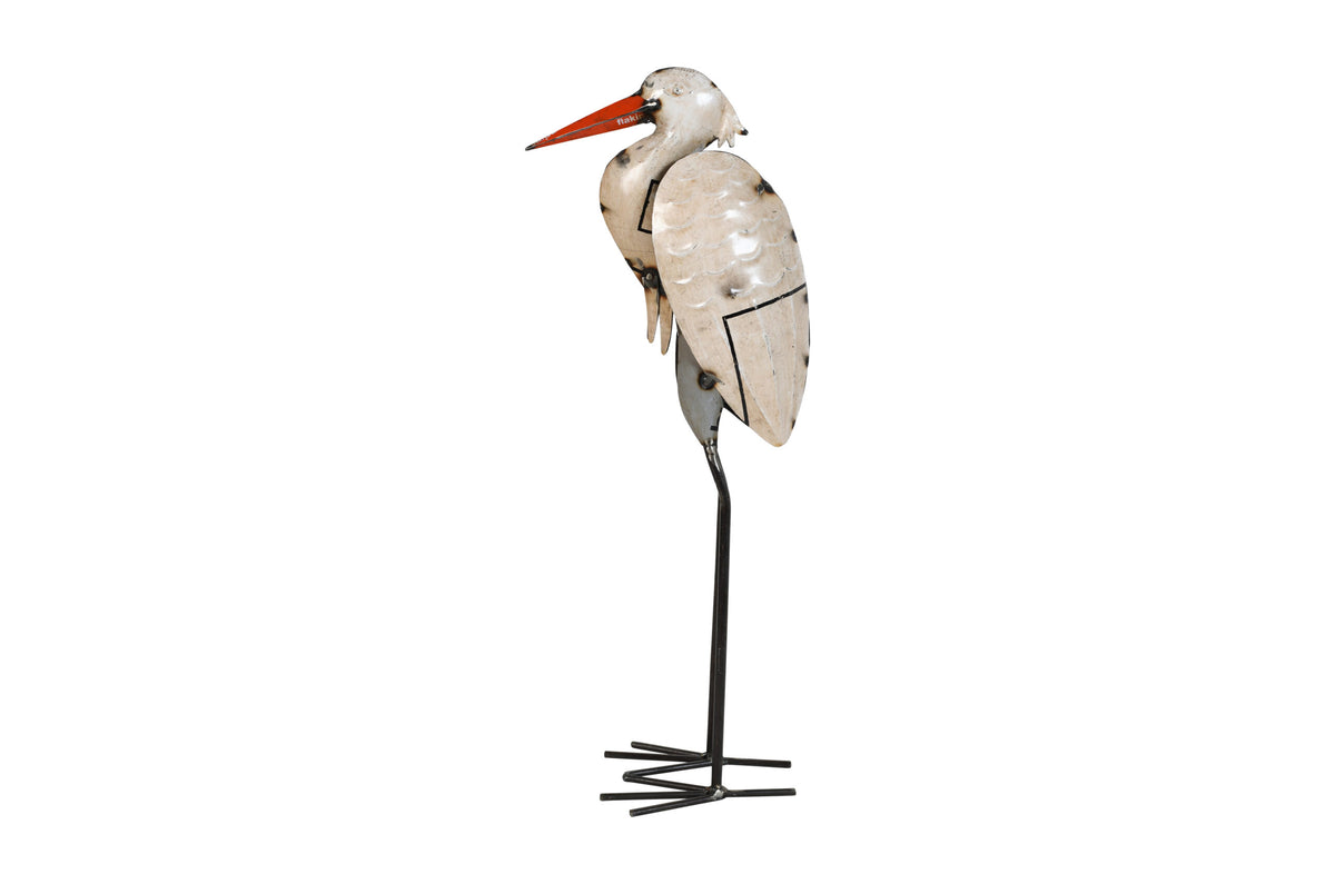 Recycled Iron Stork Garden Decoration - Artisan-Made Rustic Figure