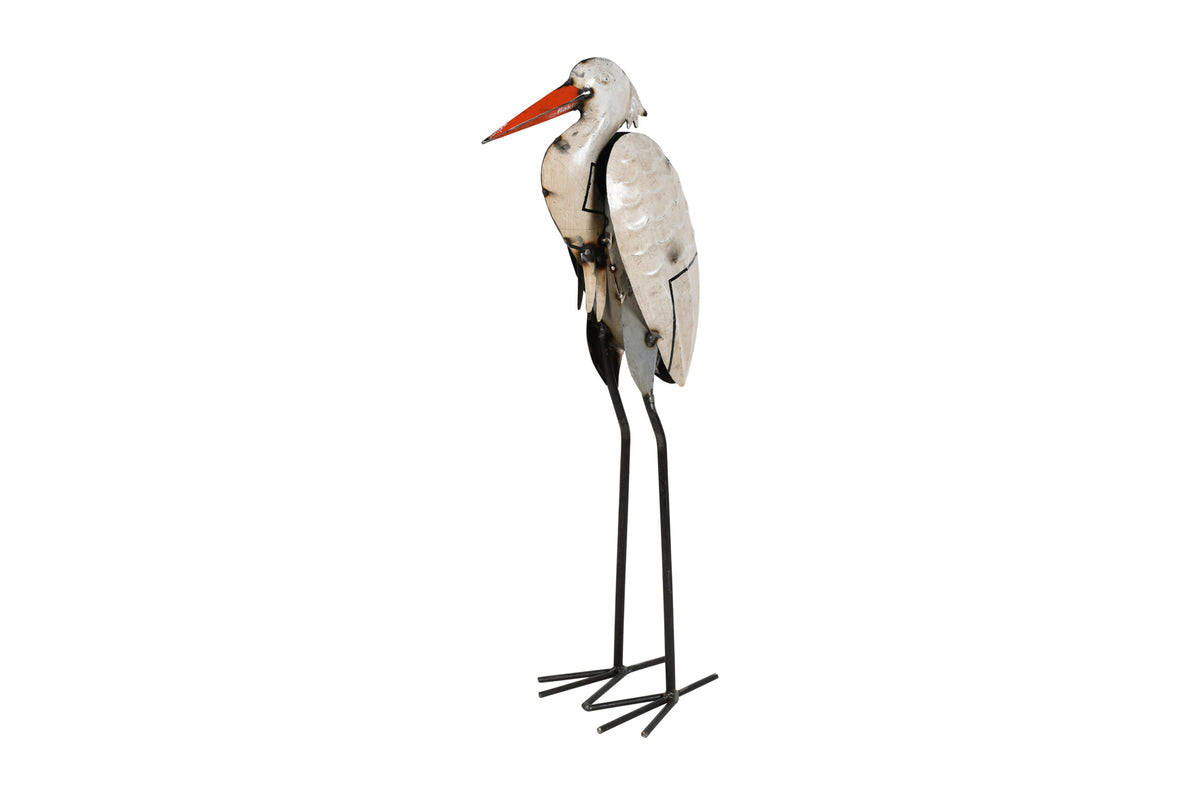 Recycled Iron Stork Garden Decoration - Artisan-Made Rustic Figure