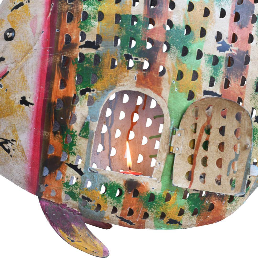 Recycled Iron Fish Tealight Lantern
