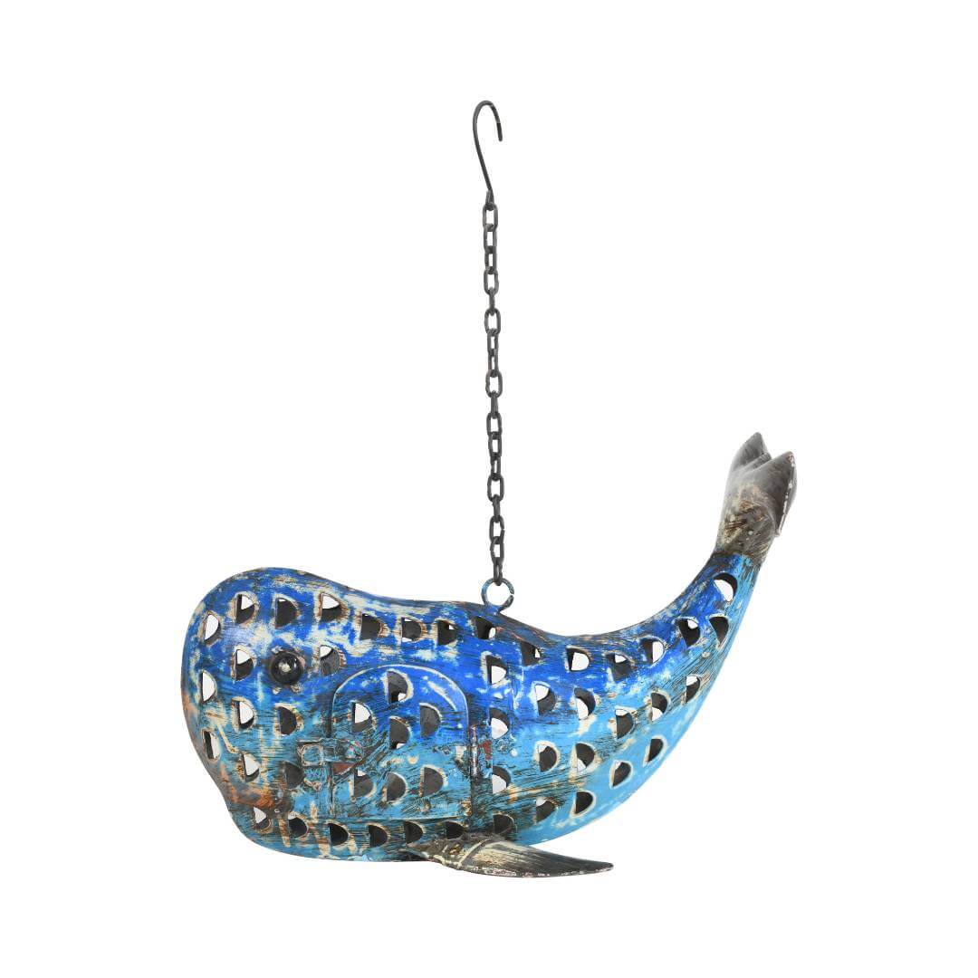 Recycled Iron Whale Tealight Lantern