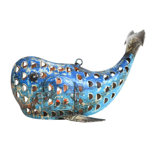 Recycled Iron Whale Tealight Lantern