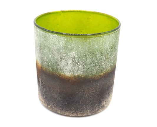 INDIAN GLASS VOTIVE T-LIGHT HOLDER IN GREEN AND SILVER COLOUR FINISH