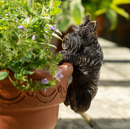 Antique Bronze Coloured Scottish Terrier Pot Buddy Pot Hanger
