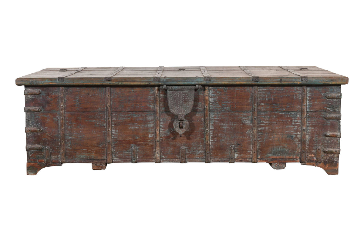 Antique Indian Teak Wood Surti Coffee Table Chest