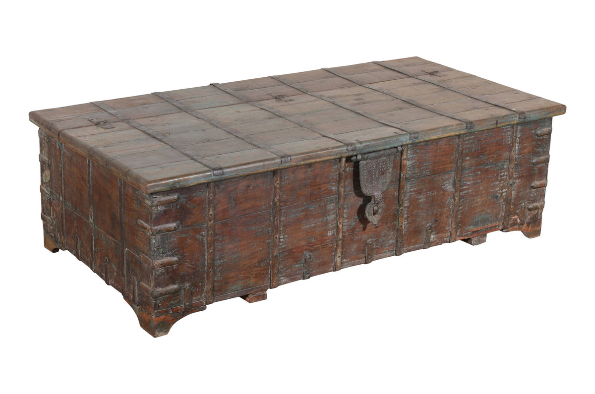 Antique Indian Teak Wood Surti Coffee Table Chest