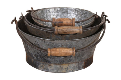 Old Indian Iron Bucket Plant Pots - Graduated Set of 3