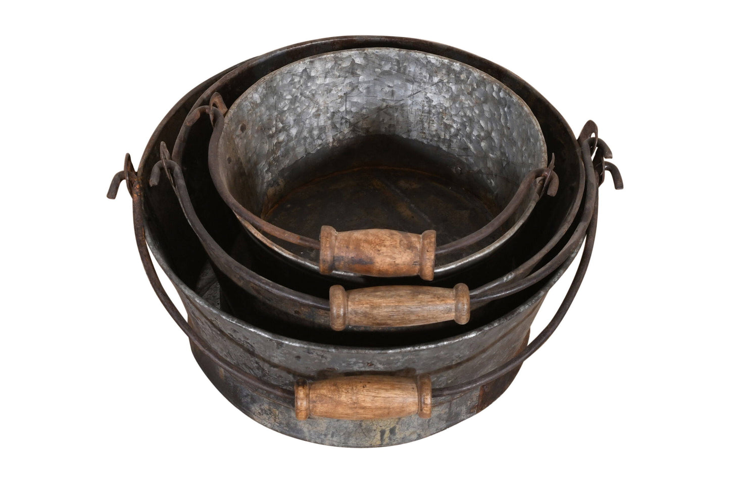 Old Indian Iron Bucket Plant Pots - Graduated Set of 3