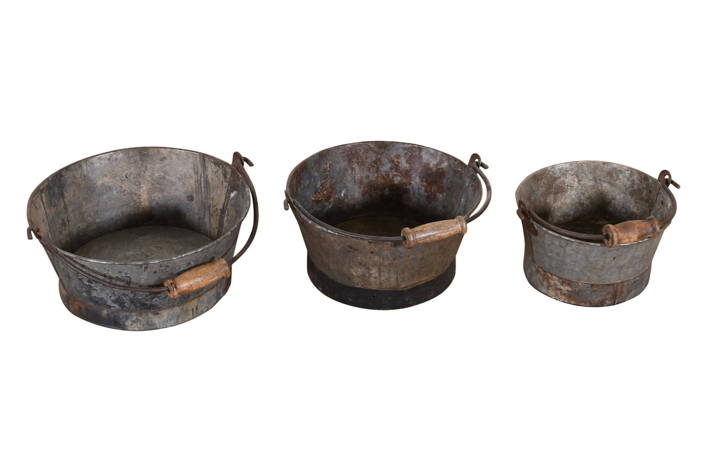 Old Indian Iron Bucket Plant Pots - Graduated Set of 3