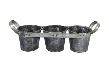 Rustic Indian Iron 3 Bucket Plant Pots Or Planters