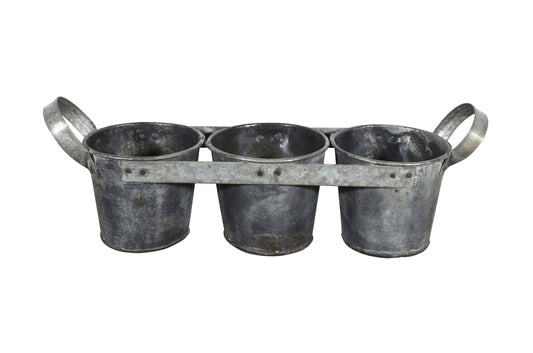 Rustic Indian Iron 3 Bucket Plant Pots Or Planters