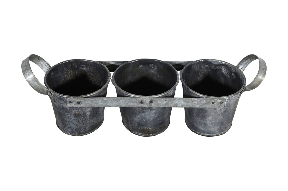 Rustic Indian Iron 3 Bucket Plant Pots Or Planters