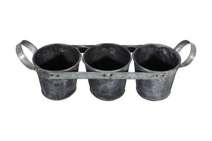 Rustic Indian Iron 3 Bucket Plant Pots Or Planters