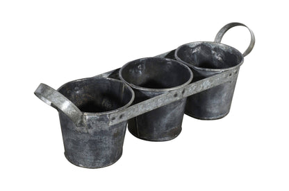 Rustic Indian Iron 3 Bucket Plant Pots Or Planters