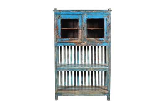 Antique Indian Teak Wood Kitchen Storage Pan Rack And Cupboard