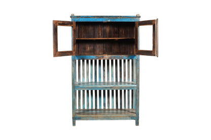 Antique Indian Teak Wood Kitchen Storage Pan Rack And Cupboard