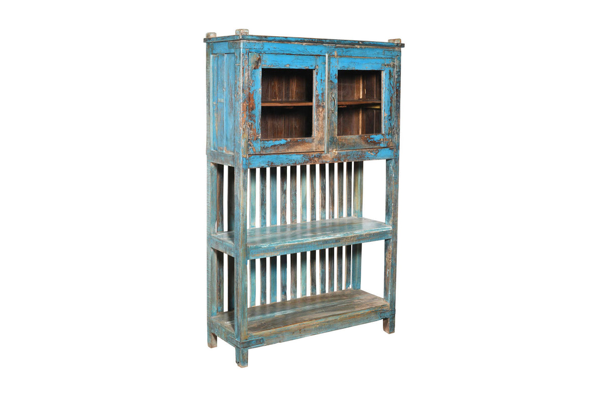 Antique Indian Teak Wood Kitchen Storage Pan Rack And Cupboard