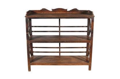 Antique Indian Teak Wood Kitchen Storage Pan Rack