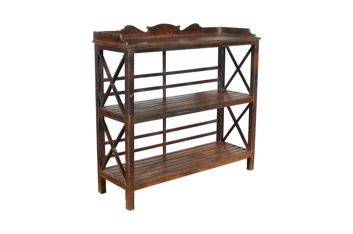 Antique Indian Teak Wood Kitchen Storage Pan Rack