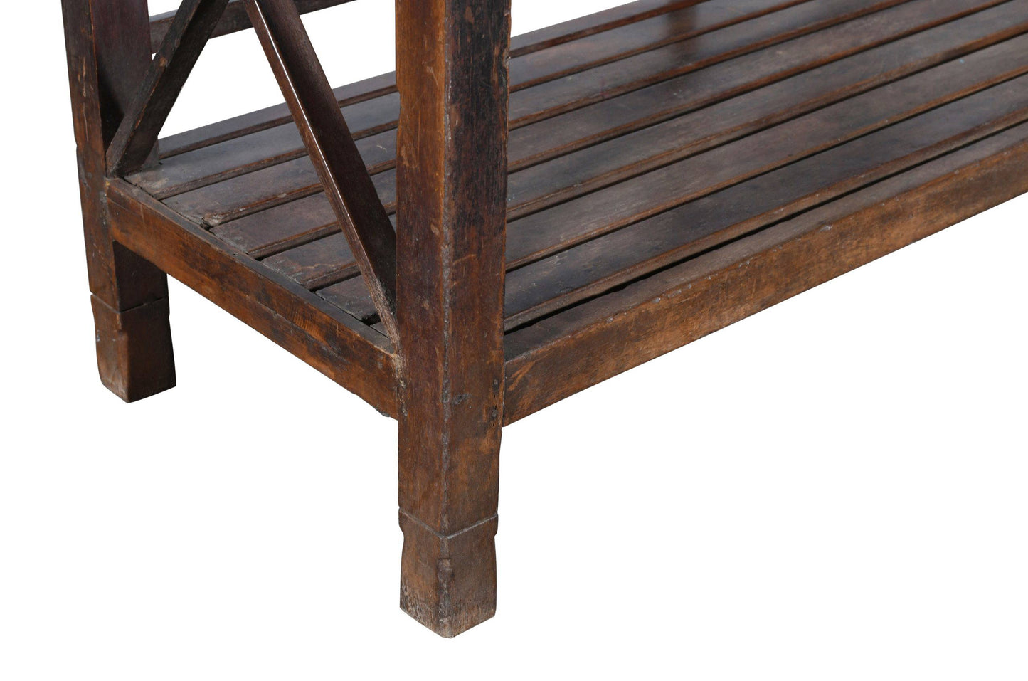 Antique Indian Teak Wood Kitchen Storage Pan Rack