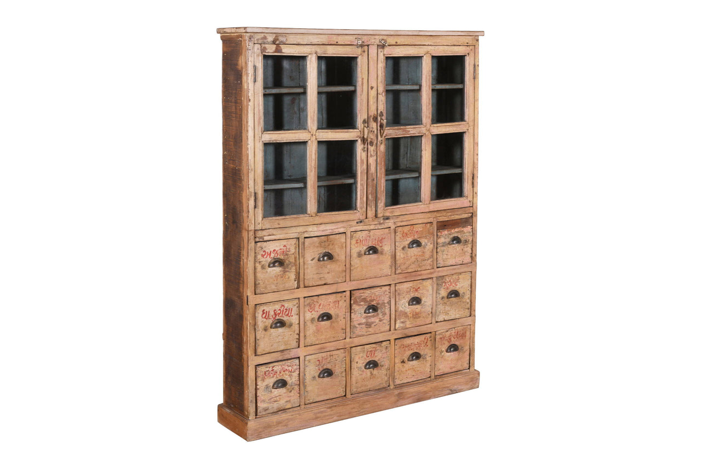 Antique Indian Teak Wood Apothecary Chest Of Drawers Dresser