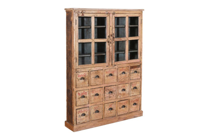 Antique Indian Teak Wood Apothecary Chest Of Drawers Dresser