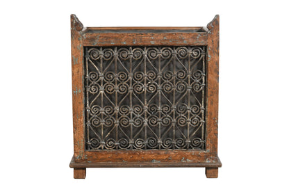 Indian Reclaimed Pair (2) Of Teak Wood And Iron Planters