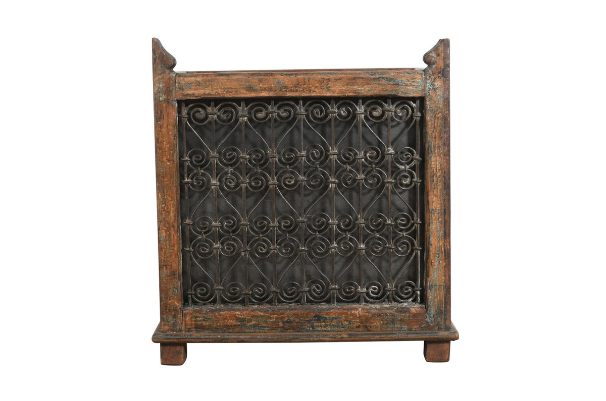 Indian Reclaimed Pair (2) Of Teak Wood And Iron Planters