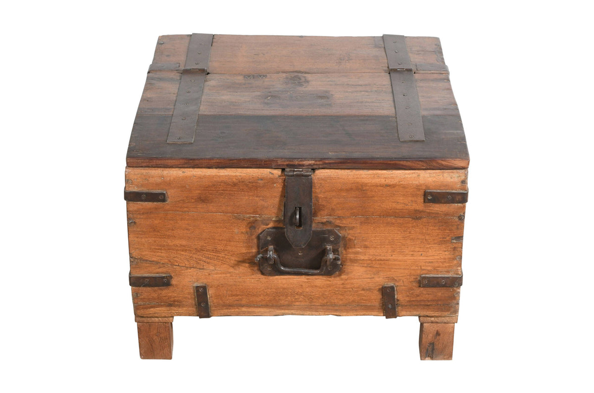Antique Indian Teak Wood Iron Bound Pitara Chest